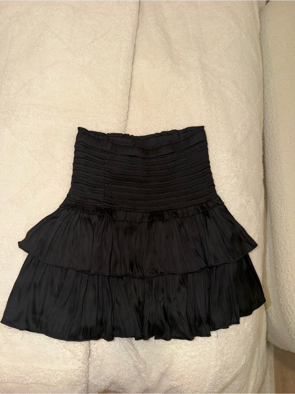 Black Smocked Tiered Mini Skirt
